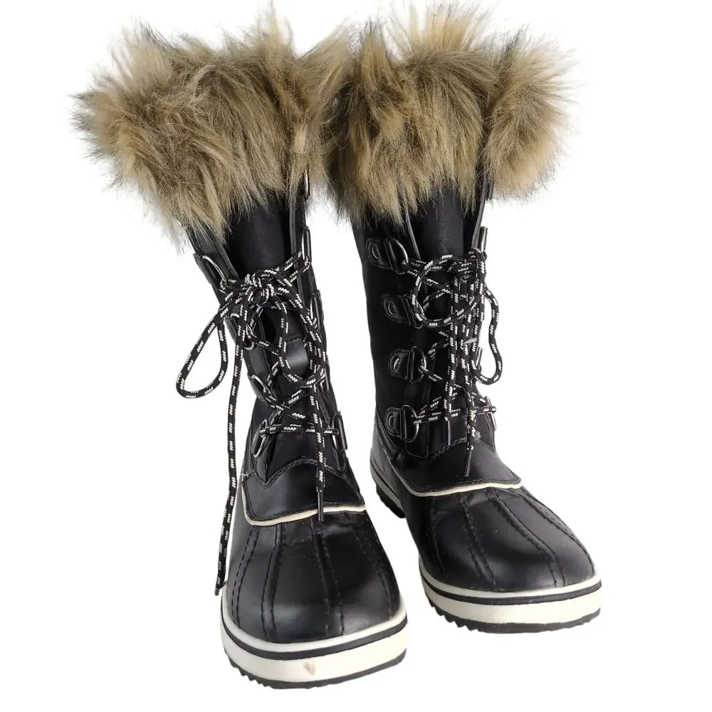 Globalwin Women's 8 Faux Fur‎ Trimmed Insulated Quilted Winter Snow Boots Black